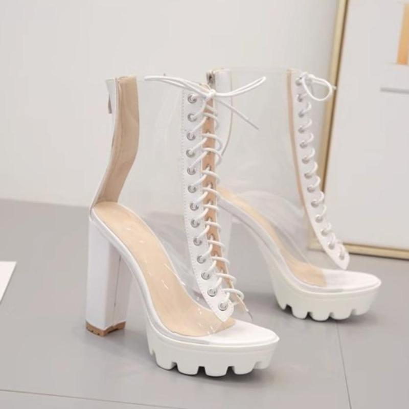 Peep Toe Eyelet Transparent Ankle Boot