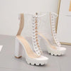 Peep Toe Eyelet Transparent Ankle Boot