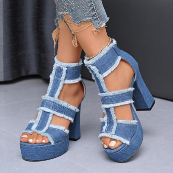 Chic Denim High Heel Sandals