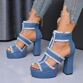 Chic Denim High Heel Sandals