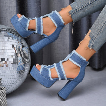 Chic Denim High Heel Sandals