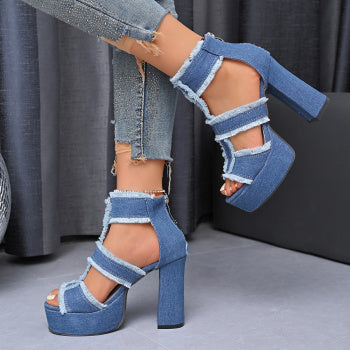 Chic Denim High Heel Sandals