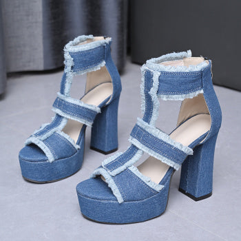 Chic Denim High Heel Sandals