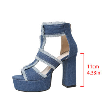 Chic Denim High Heel Sandals
