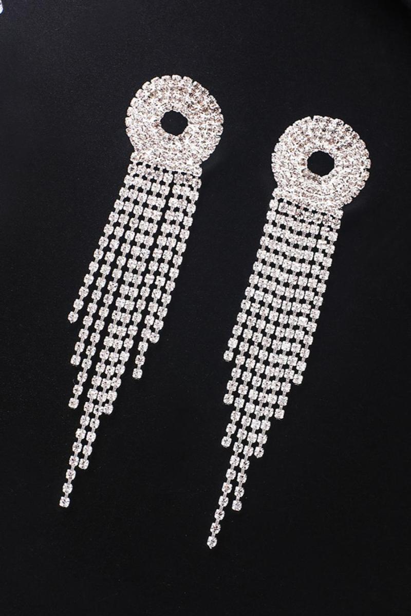 Rhinestone Tassel Alloy Drop Earrings