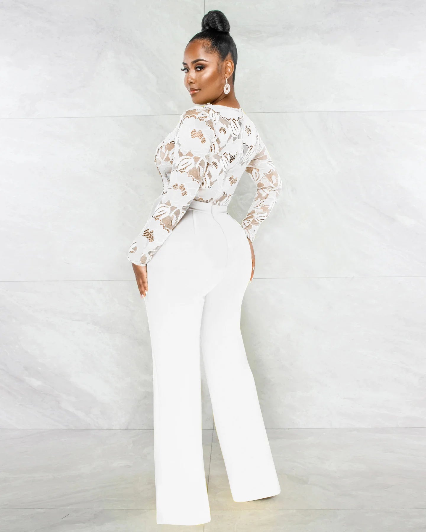 Friend Zone Deep V-Neck Lace Jumpsuit