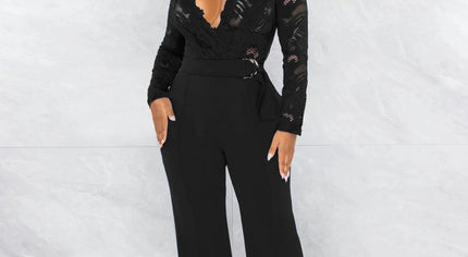 Friend Zone Deep V-Neck Lace Jumpsuit
