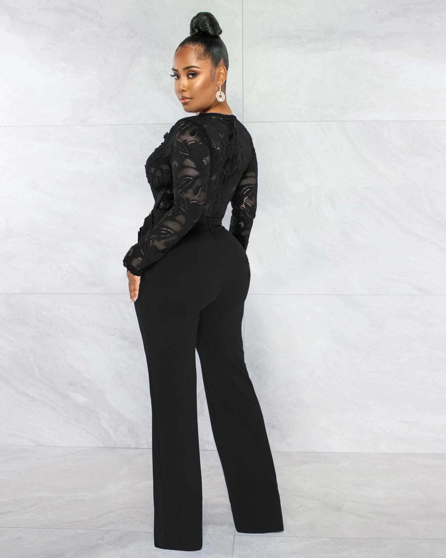Friend Zone Deep V-Neck Lace Jumpsuit