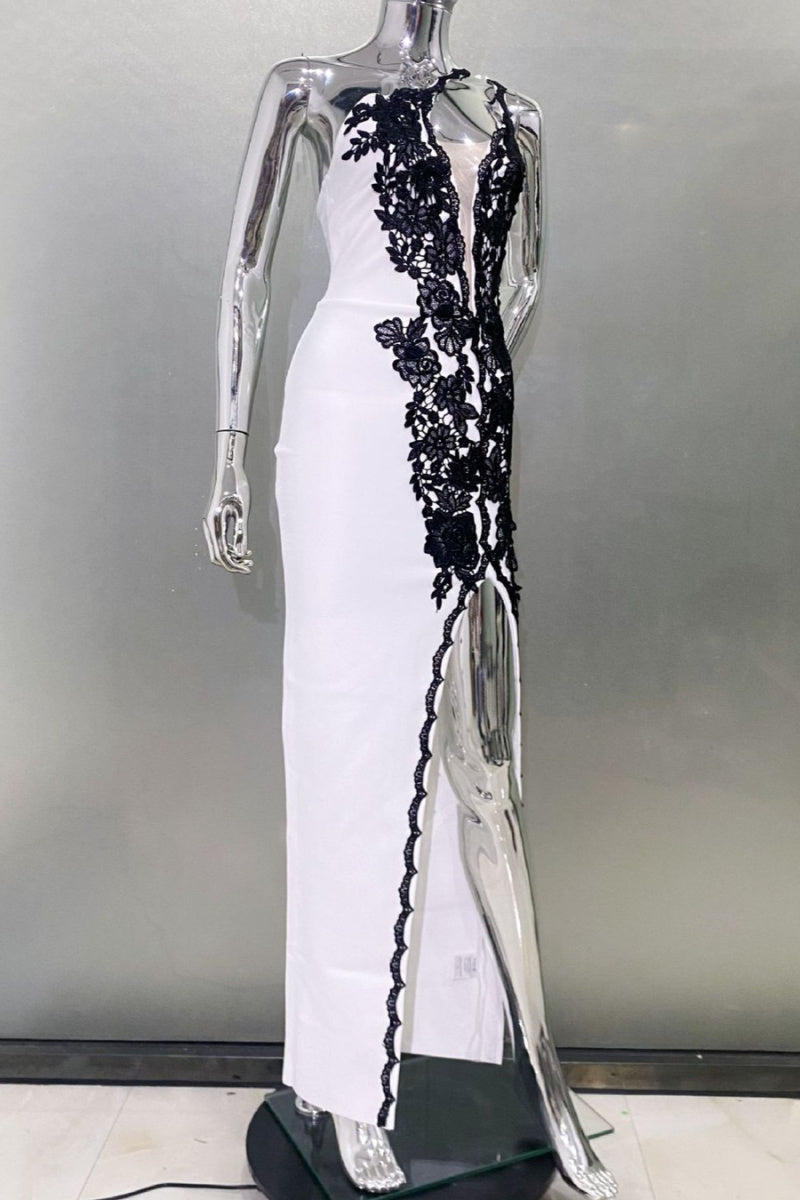 Blazing Beauty Black White Lace Maxi Dress