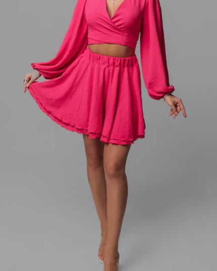 Tie-Up Lantern Sleeve Shorts Set