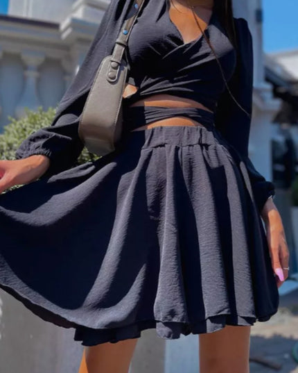 Tie-Up Lantern Sleeve Shorts Set