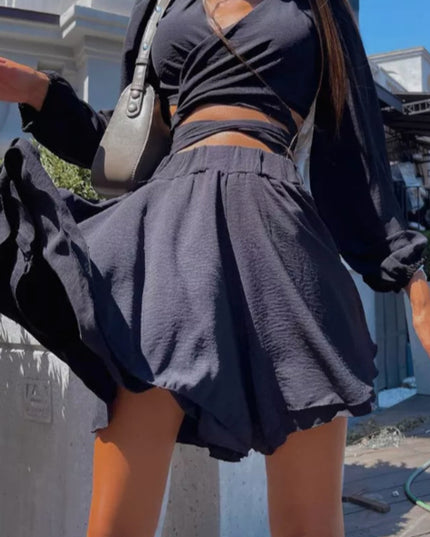 Tie-Up Lantern Sleeve Shorts Set