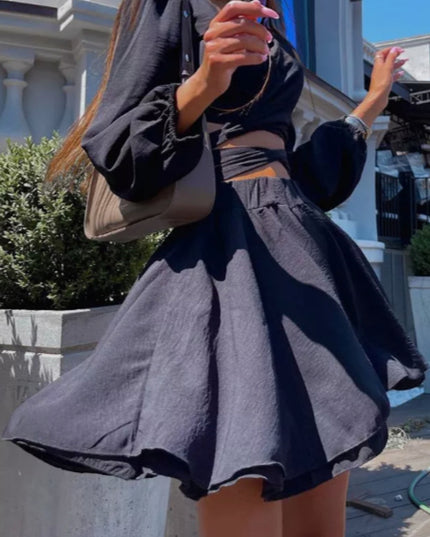 Tie-Up Lantern Sleeve Shorts Set