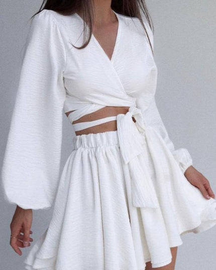 Tie-Up Lantern Sleeve Shorts Set