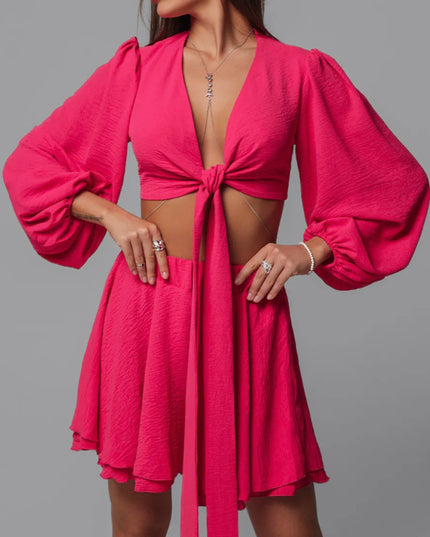 Tie-Up Lantern Sleeve Shorts Set