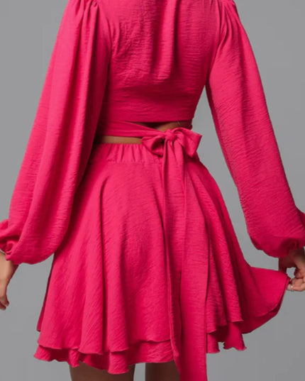 Tie-Up Lantern Sleeve Shorts Set