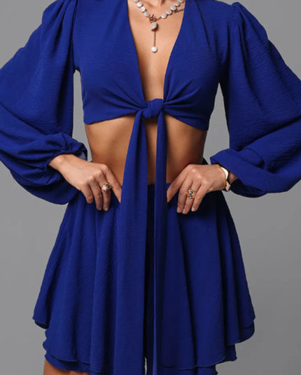 Tie-Up Lantern Sleeve Shorts Set