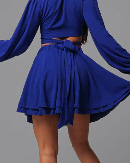 Tie-Up Lantern Sleeve Shorts Set