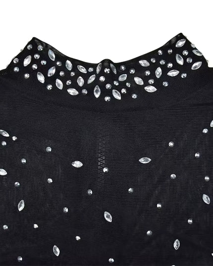 Photo Op Sheer Rhinestone Crop Top and Pants Set