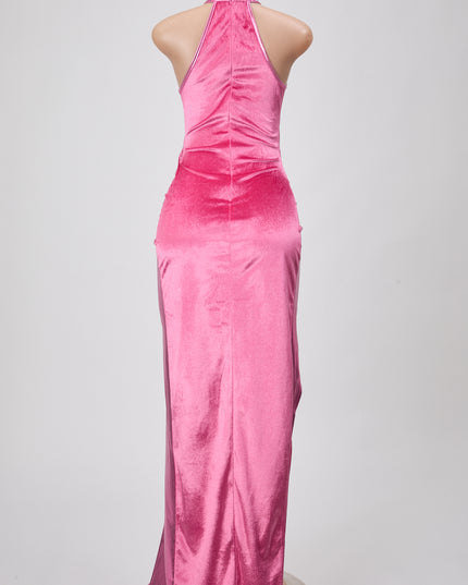 Holographic Rhinestone High Slit Maxi Dress