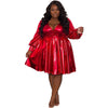 Plus-Size Candy Apple Red Glossy Midi Dress