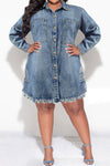 Plus Size Distressed Tassel Hem Denim Mini Dress