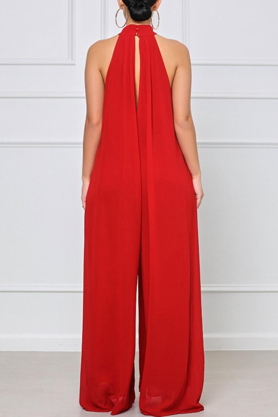 Pocketed Halter Neck Wide Leg Jumpsuit