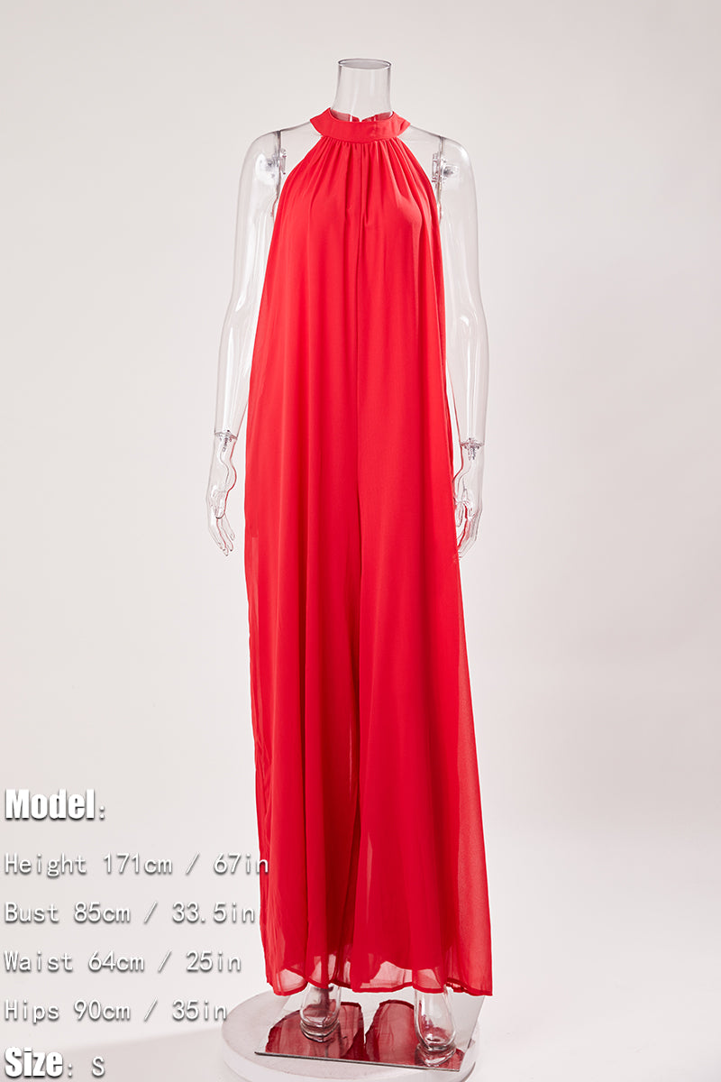 Pocketed Halter Neck Wide Leg Jumpsuit