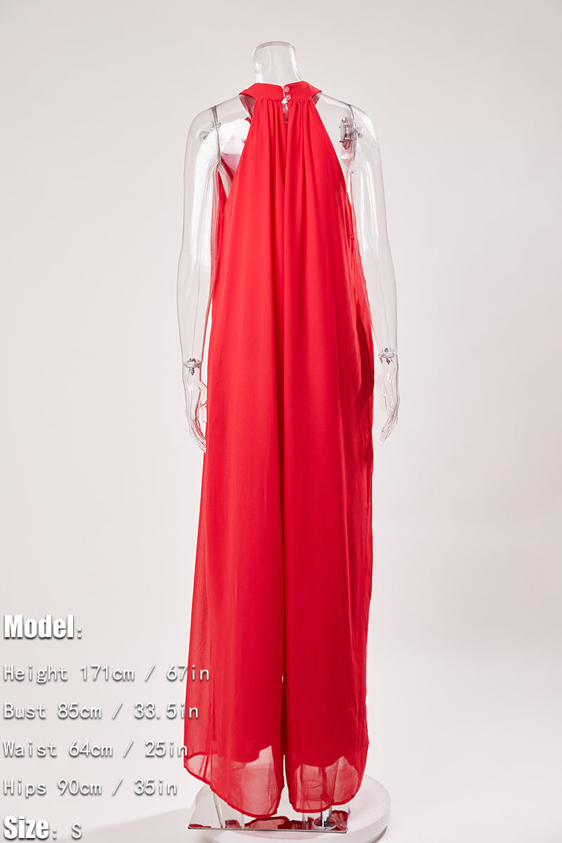 Pocketed Halter Neck Wide Leg Jumpsuit