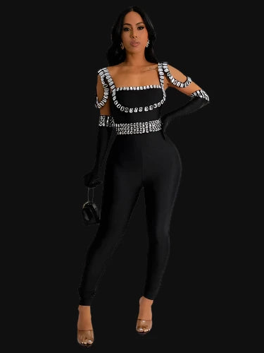 Delicious Rhinestone Detail Glove Jumpsuit