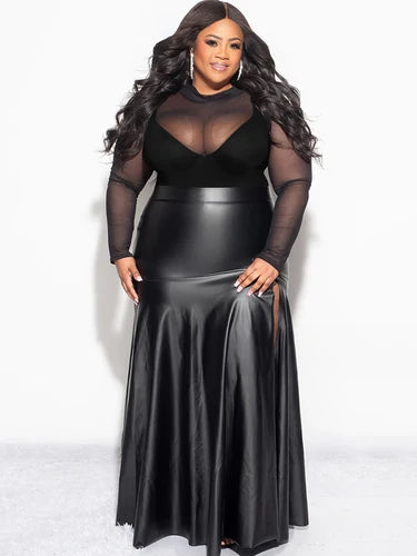 Plus Size Matte Faux Leather Slit Maxi Skirt