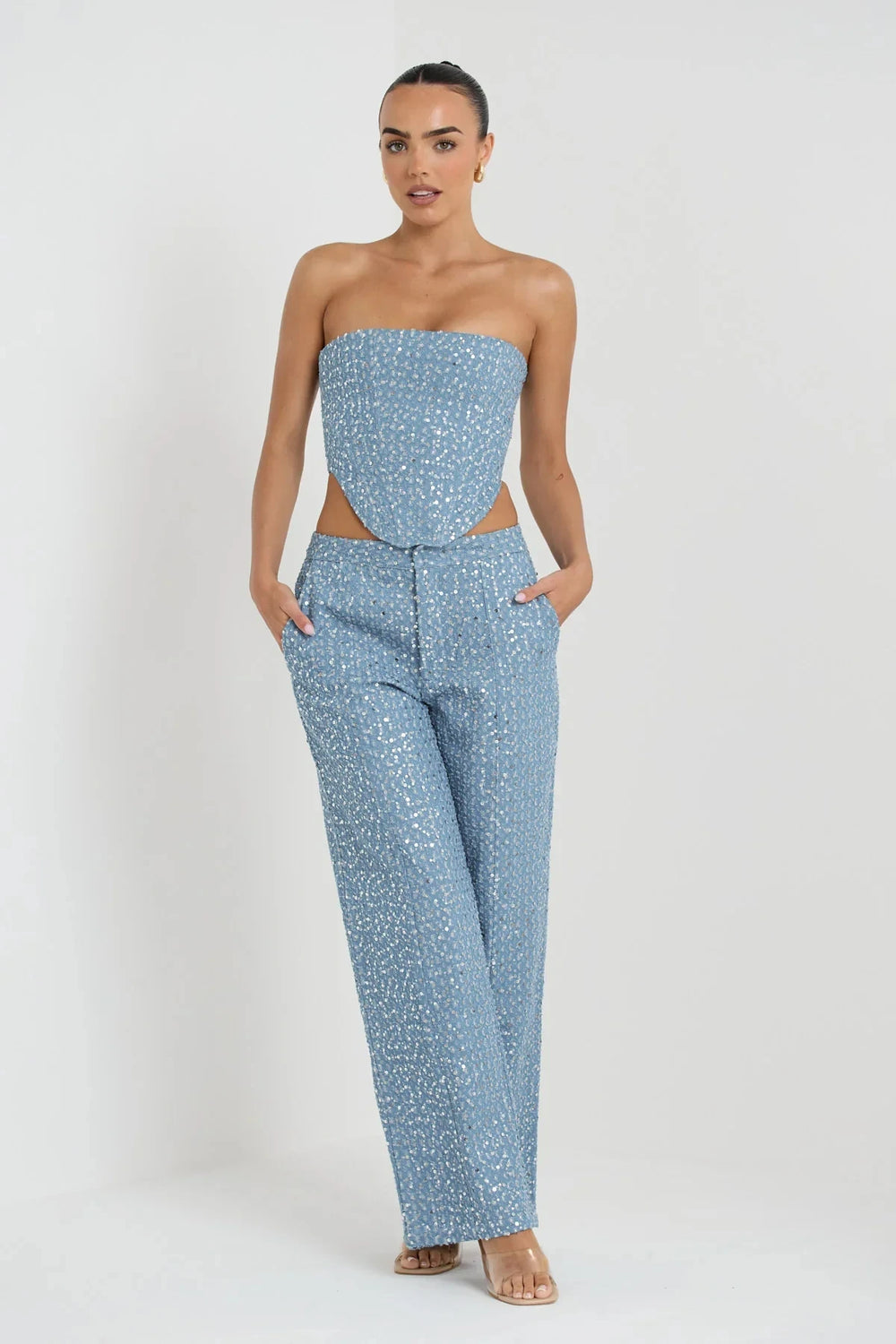 In Sequins Denim Pant Set