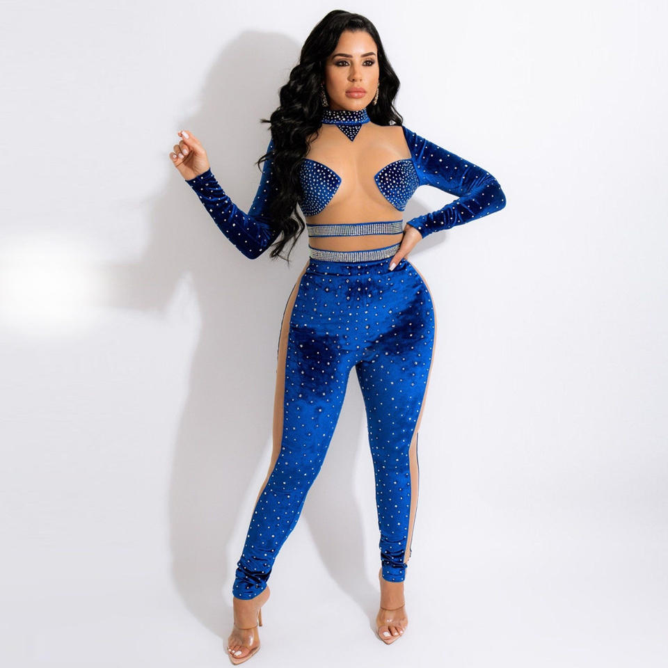 Midnight Muse Mesh Velvet Crystal Jumpsuit