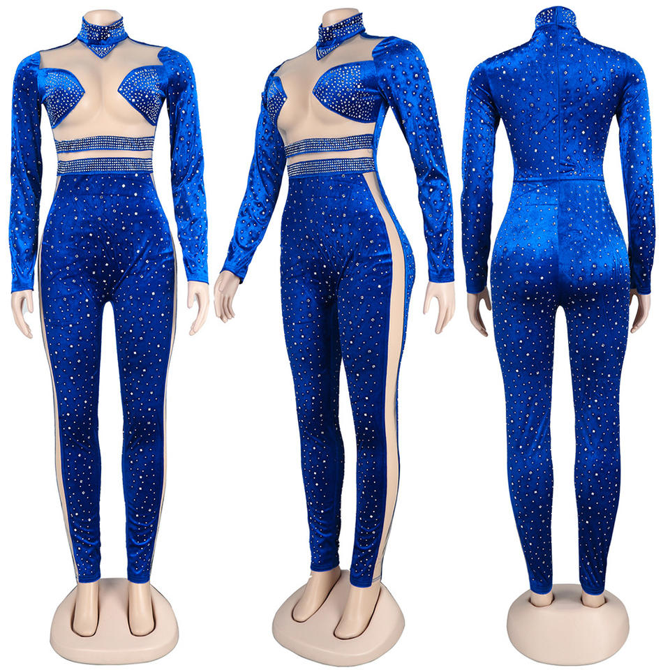 Midnight Muse Mesh Velvet Crystal Jumpsuit