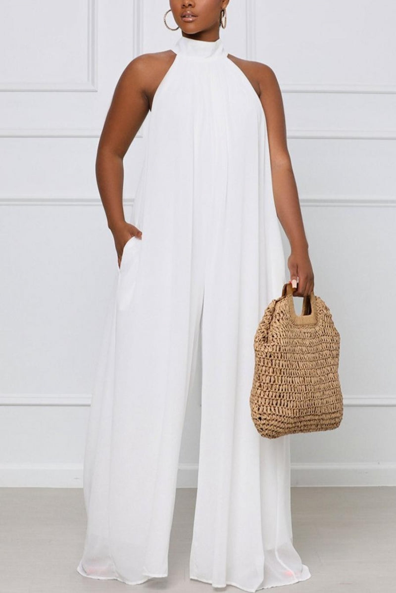 Pocketed Halter Neck Wide Leg Jumpsuit