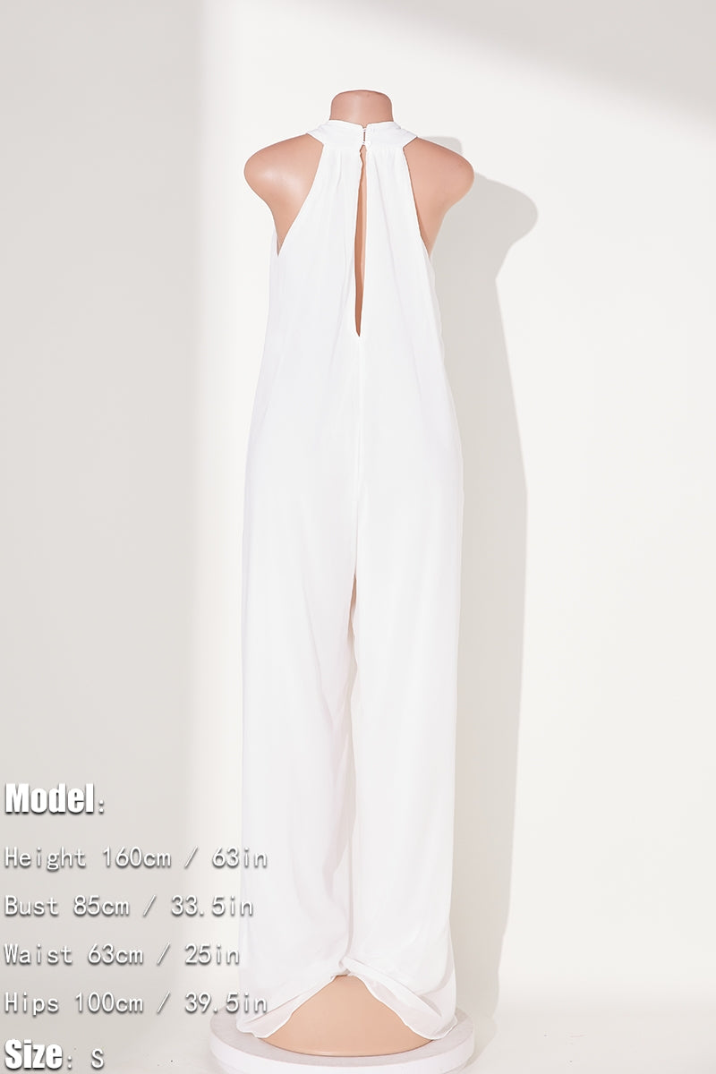 Pocketed Halter Neck Wide Leg Jumpsuit