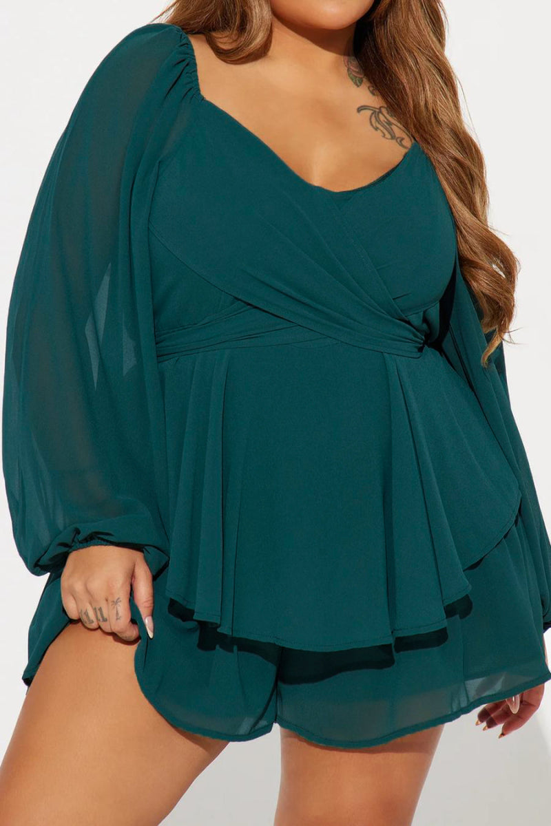 V-Neck Lantern Sleeve Chiffon Romper