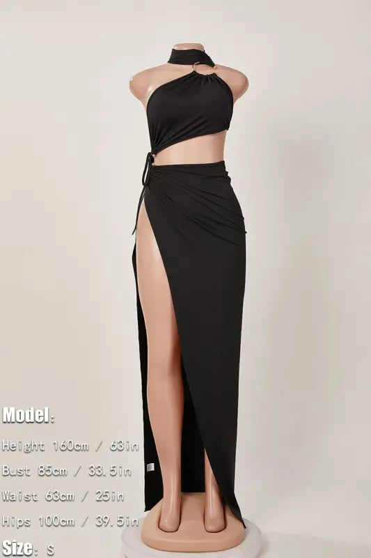 A Moment In Time One Shoulder Metallic Ring High Slit Maxi