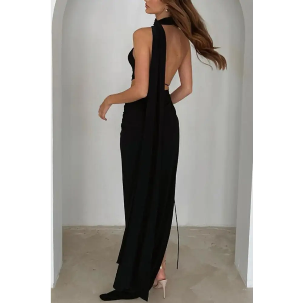 A Moment In Time One Shoulder Metallic Ring High Slit Maxi