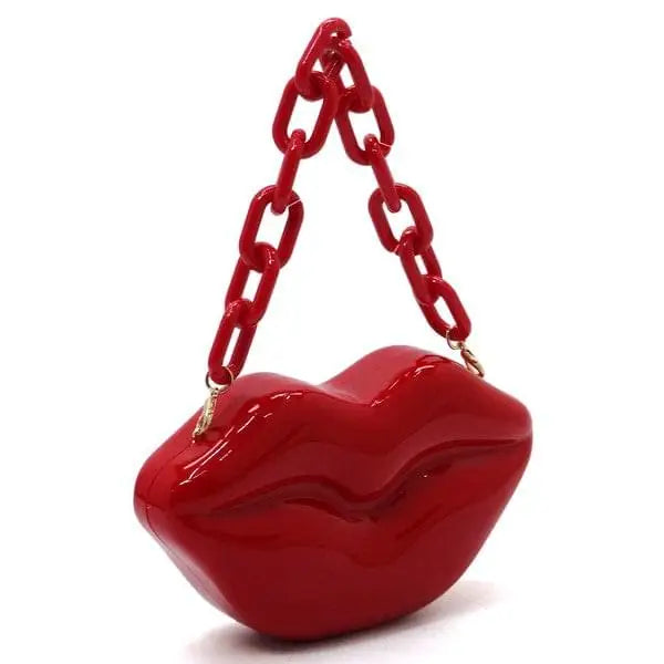 Acrylic Hard Case Lips Clutch Crossbody Bag - Bags