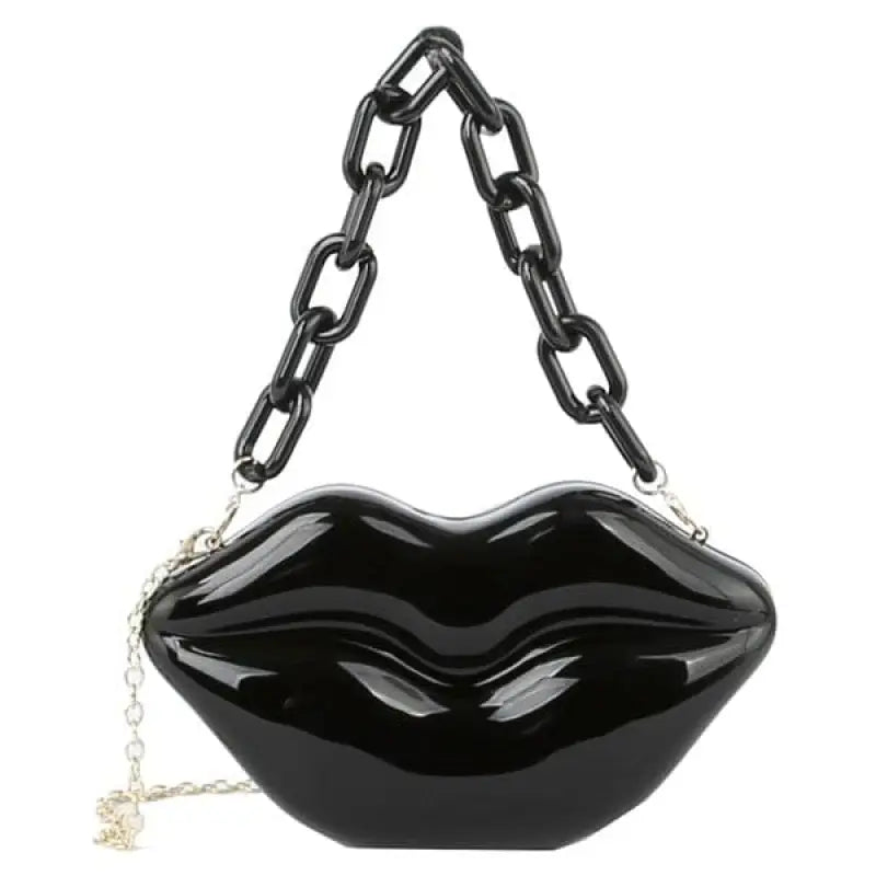 Acrylic Hard Case Lips Clutch Crossbody Bag - Black - Bags
