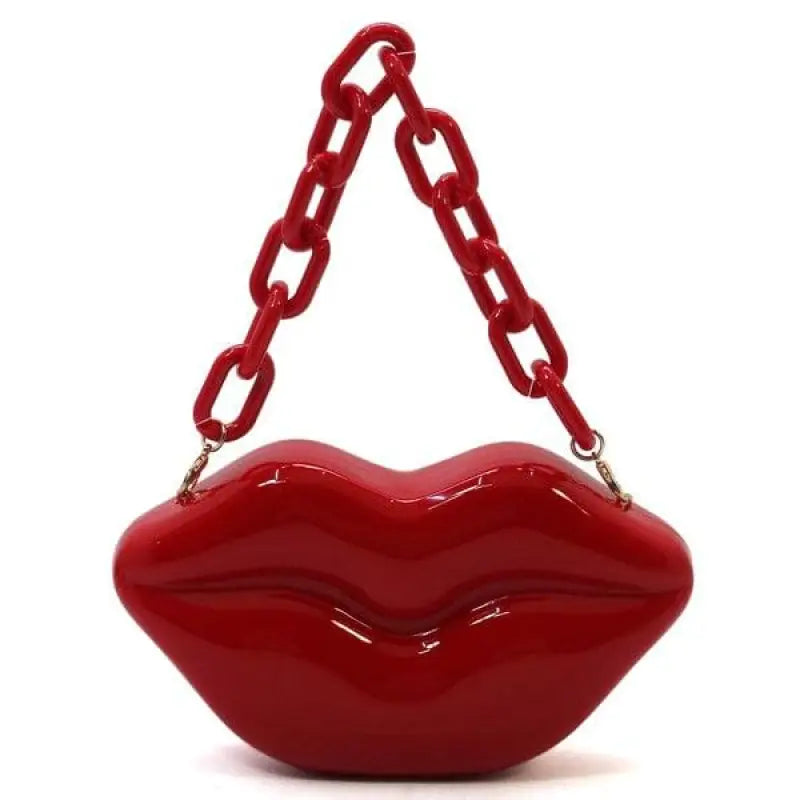 Acrylic Hard Case Lips Clutch Crossbody Bag - Red - Bags