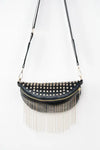 Adored PU Leather Studded Sling Bag with Fringes - Gold