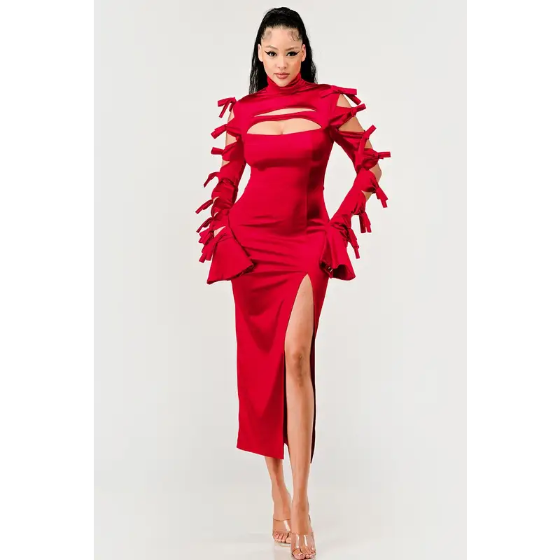 All Tied Up High Slit Maxi Dress - S / Red - Dresses