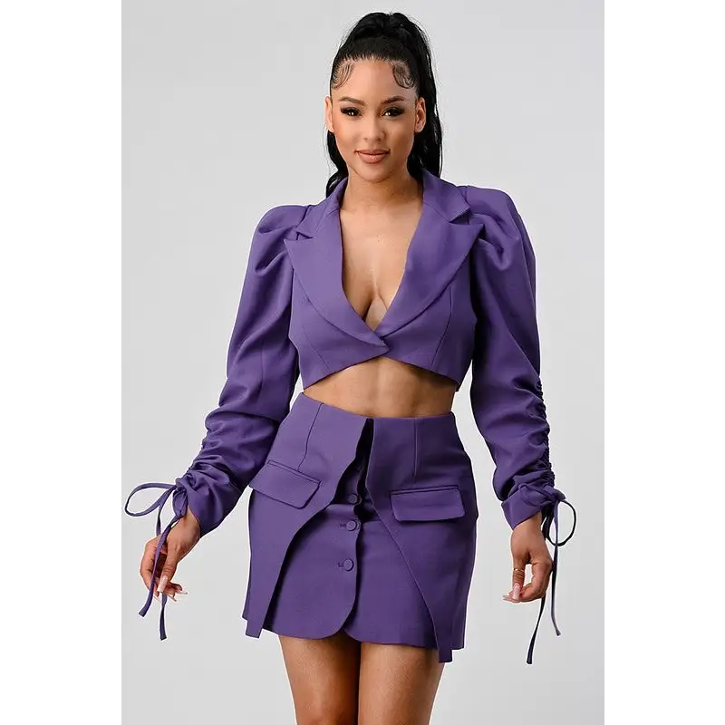 Amora Classic Blazer Skirt Set - S / Grape - Sets