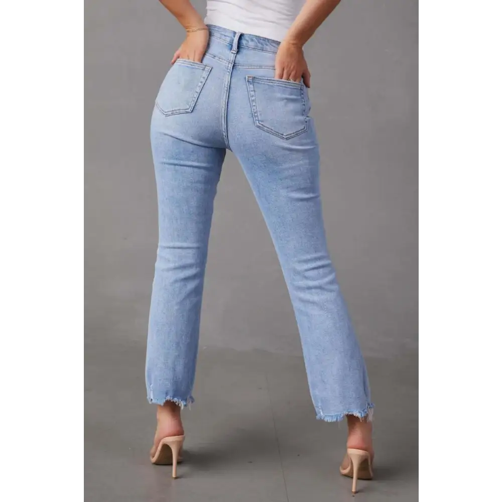 Asymmetric Button Crop Denim Pocketed Jeans (S-2XL) - S