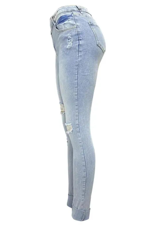 Asymmetrical Zip Ripped Knee Jeans(S-2XL) - Denim Jeans