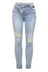Asymmetrical Zip Ripped Knee Jeans(S-2XL) - Denim Jeans
