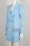 Baby Blue Rhinestone Tassel Decor Blazer /Dress - Blazers