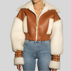 Caramel Faux Leather Crop Hoodie Jacket